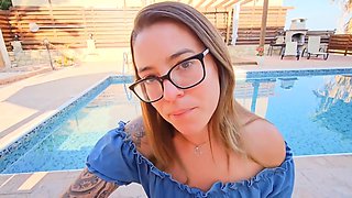 Innocenthotwifexxx In Blowjob & Handjob From A Milf By The Pool. I Shot My Load Into Her Mouth