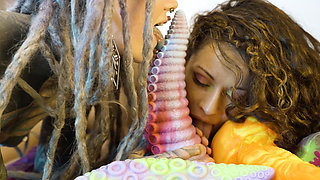 Crazy Anal Toy Destruction Screaming Lesbians Gape Wide in Rainbow Fishnets