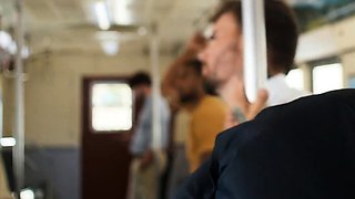 Blonde Commuter Is Pounded in Public Train - Covered in Cum