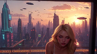 2099 Olivia in the Future Suggestive Teasing showing her Ample Cleavage Part 1