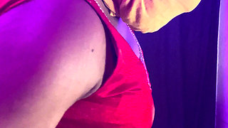 indian crossdresser in red satin silk sharara suit