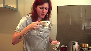 Redheaded girl is going to lick that brunette's pussy