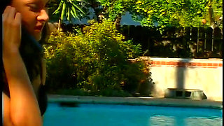 Vintage lesbians pussy licking dildo penetrated the swimming pool