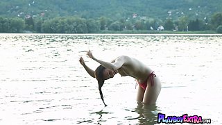 Czech teen Elilith posing naked at beach