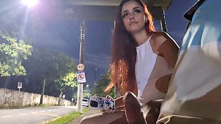 Jerk off next to a suspicious beauty at a bus stop!