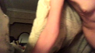 Small titted brunette teen fingering on the bed