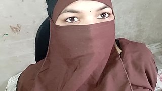 Intense POV with curvy hijab wife in hotel room