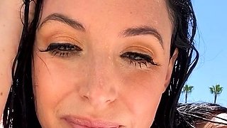Hot brunette big boobs toying pink pussy