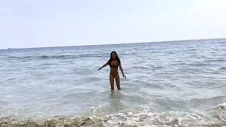 Monika Fox Big Tits Pornstar Walks Beach In White Panties And Burgundy Top Then Swims In Sea