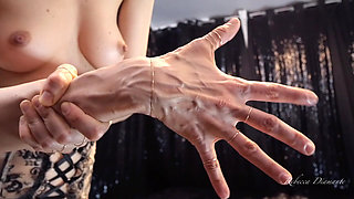 Rebecca Diamante Shows Her Hands' Veins in Topless