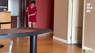 Asian maid saw him masturbating while she's cleaning, so he ended up fucking her POV