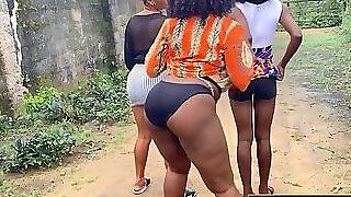 Amateur African lesbians luring a village thot Rukky into threesome sex