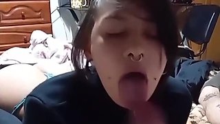 Brunette Latina socks my big white cock and I cum on her face