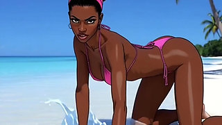 Beach Slutty: Sexy African Girl Enjoys Life on a Paradise Beach and Unexpectedly Meets a Lustful White Guy