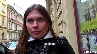 Nosey czech brunette is coaxed to screw for a wad of cash