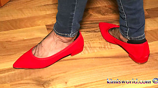 Golden Mules & Black Nylons - Sensual Shoe Removal