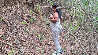 BBW Latina Walks Around Naked Outdoors