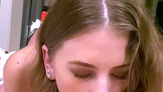 Brunette teen swallowing cum in POV blowjob