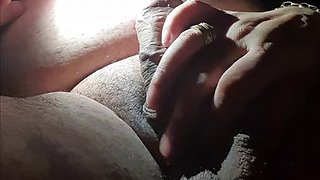 Amazing stepmom handjob under flash light gives her stepson a boner