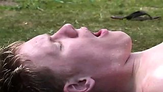 Real vintage guy deepthroating outdoor