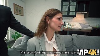 Mature Blonde MILF Threesome Fuck with Young Russian Babe - Hot HD 1080p Sex on Couch