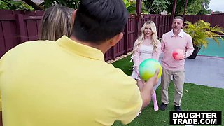Stepdads Swap Gaming Stepdaughters in Wild Backyard Fuckfest