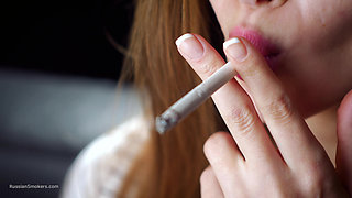 Soft Russian Beauty Smoking Cigarette Calm Moments