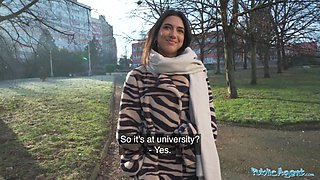 Beautiful Brunette Biology Student Cums Over a Stranger Cock