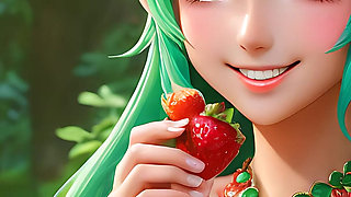 Ai Nude Art - Cartoon Style Nude Adult Woman Eating Strawberry