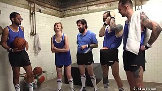 Hairy Mercy West gets DP fucked hard in shower by Tommy Pistol & gang