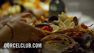 Blowjob surprise under the table at a swinger dinner