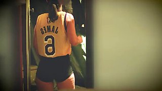 Basketball player gives coach a blowjob in the gym bathroom