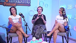 FFM threesome gets out of control on set: They smash their pussy with the drill until they cum and she ends up with her legs shaking!