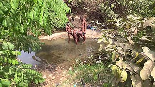 Curvaceous Dark-skinned skinned Ebony Prepared to be devored at the Fountain