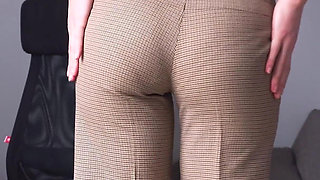 Hot Secretary Teasing Visible Panty Line In Tight Work Trousers