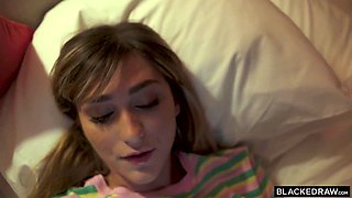 Blonde snowbunny gets herself a real big black cock to suck and pound hard