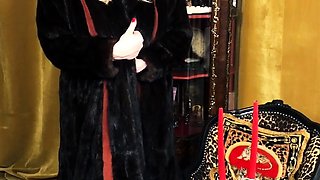 Outdoor solo masturbation scene with curly blonde