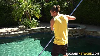 Mocha Menage Makes Her Move on a Man by the Pool