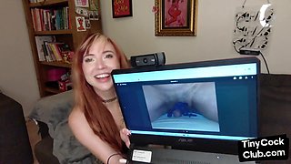 SPH solo inked babe in stockings humiliates small dicks