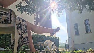 Hot Sun in the Garden Minimal Bikini, Camouflage Sandals and the Desire to Be Looked at