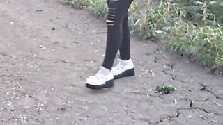 Amateur Femdom Ballbusting Outdoor - Miss JJ Chose Slave CBT & Cumshot