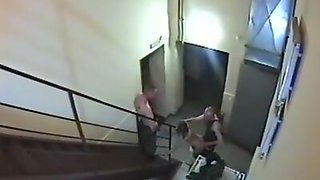 Crazy chick gets double penetrated on the stairs!
