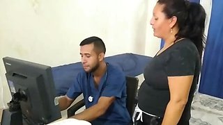 The service woman grants a favor in my office, dropping to her knees