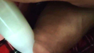 Shooting a big load using a vibrator on my cock  I almost hit my face