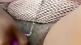 Walking Around in Fishnet Dress Fucking My Pussy on Public Staircase