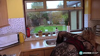 Perverted stepson fuck his stunning BBW stepmom in the kitchen