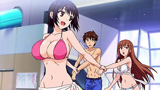 Hentai step beauty sits deep for fast bare bounce on bench