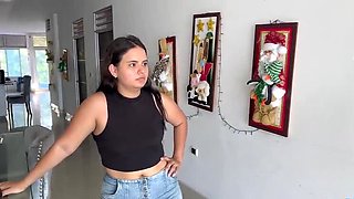 Triple Cock Surprise for Young Latina Step Sister - Anal & Blowjob in Doggy Style