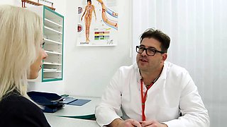 The gynecologist examines his patient intimately