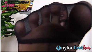 Brunette Spreads Her Toes In Nylons With Petra Feet